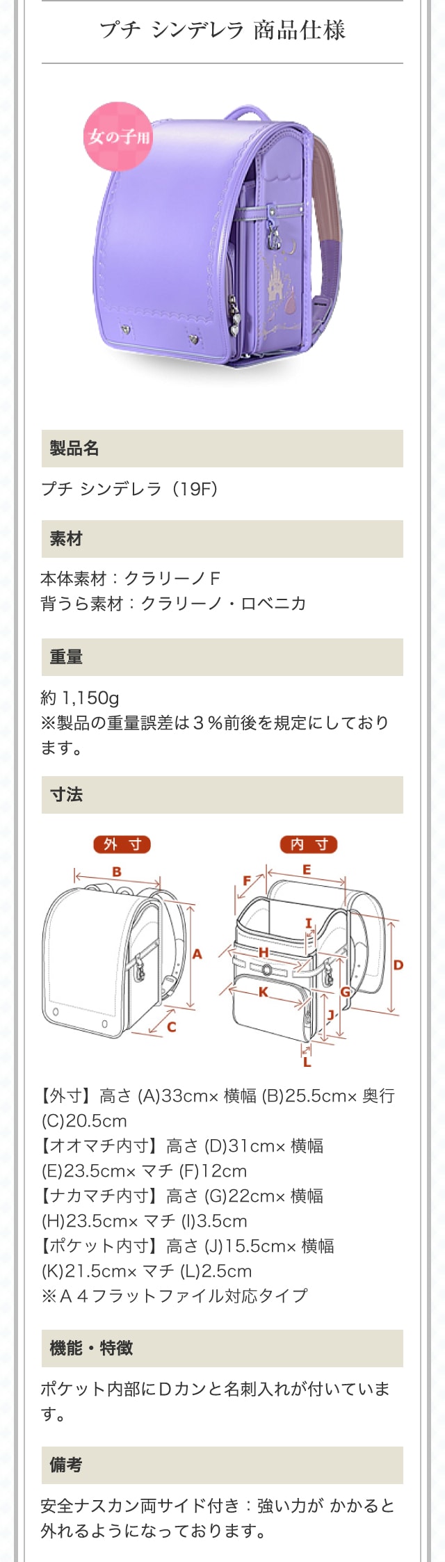 商品名：プチシンデレラ　商品仕様