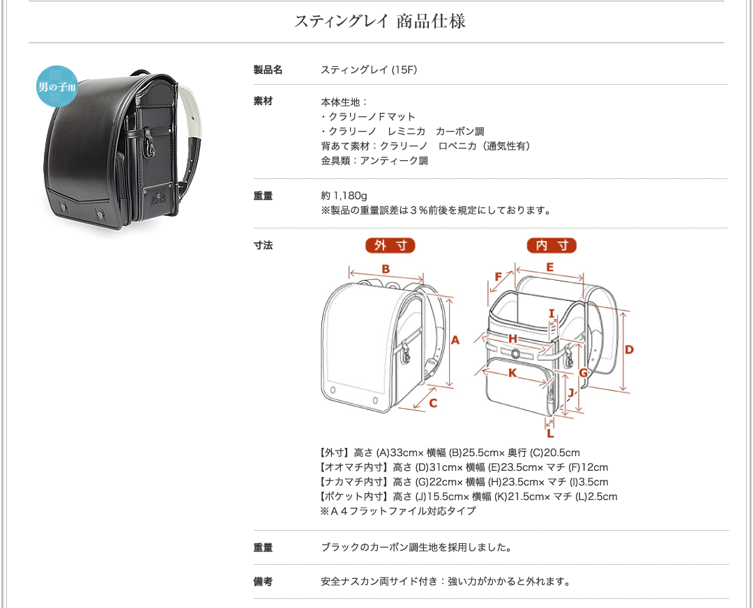 商品名：スティングレイ　商品仕様